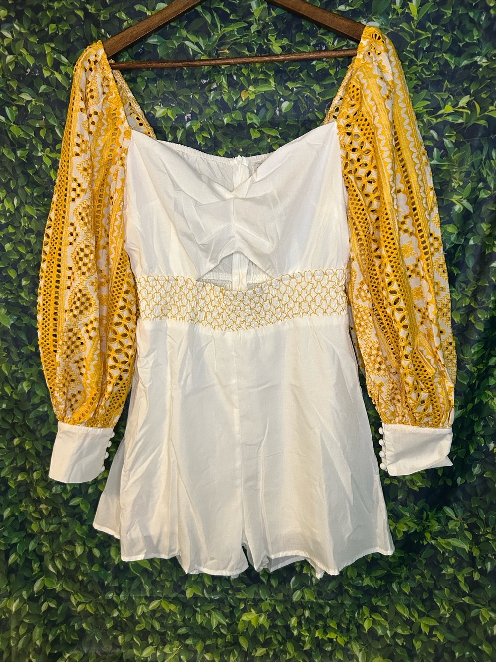 White Romper with Puff Sleeves - Picture 2 of 4